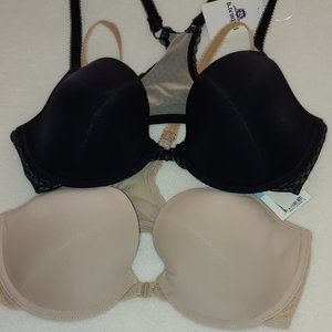 TWO WACOAL B.TEMPT'D B.CAPTIVATING U/W RACERBACK T-SHIRT BRAS BLACK-NUDE NWT 34C
